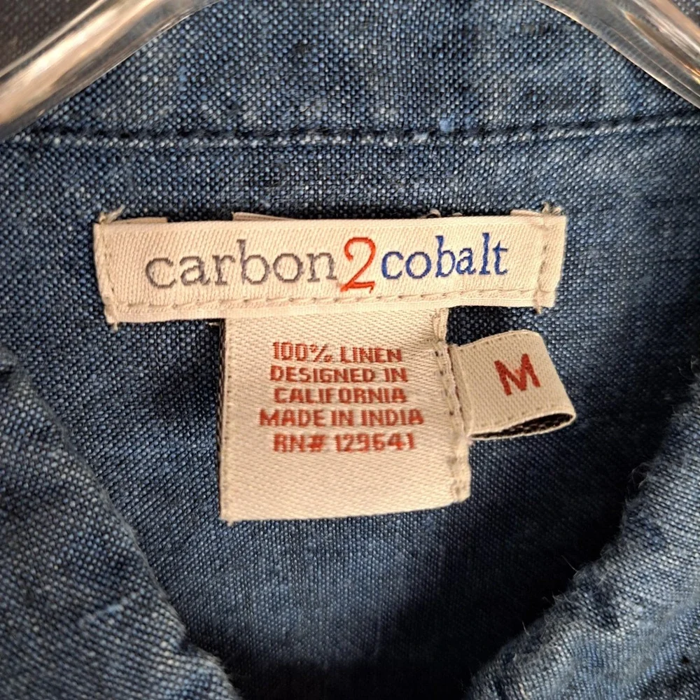 Carbon‎ 2 Cobalt Blue Medium 100% Linen Long Sleeve Button Front Casual Shirt